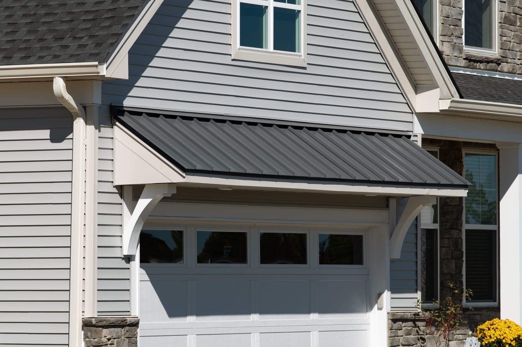 Awning over a garage at a home in Pickering, Ontario